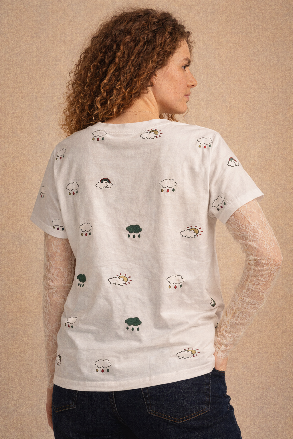 T-shirt Donna Bianca Ricamata in Cotone 100%