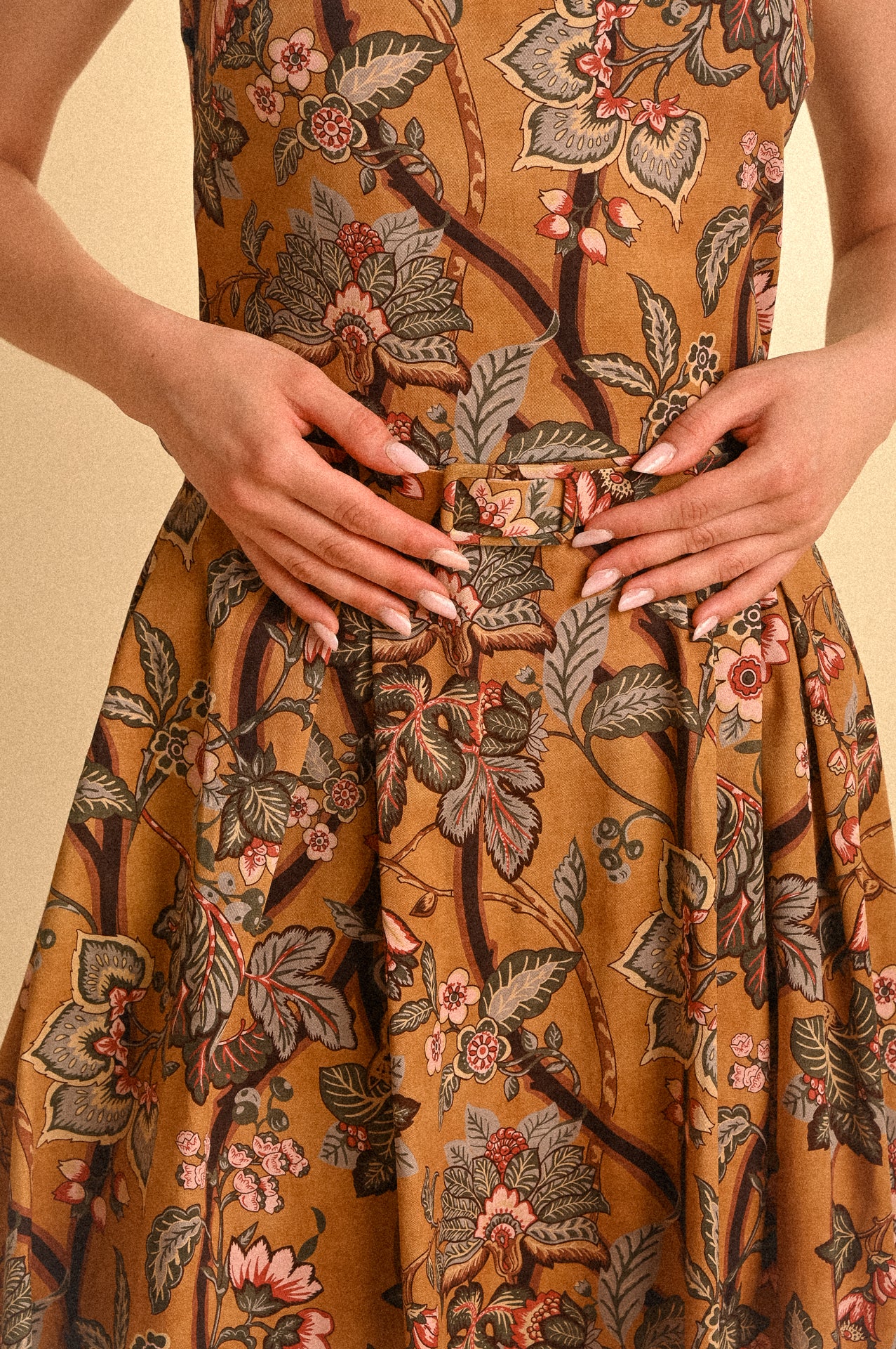 Abito Midi Jaipur Garden in Cotone con Cintura