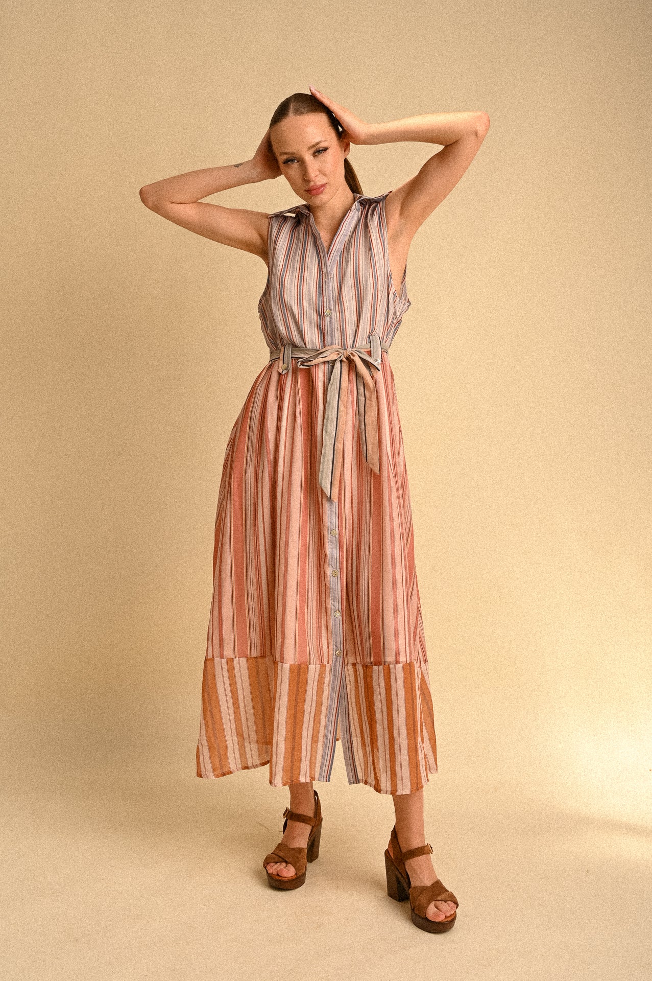 Abito Chemisier Miami a Righe con Cintura Donna