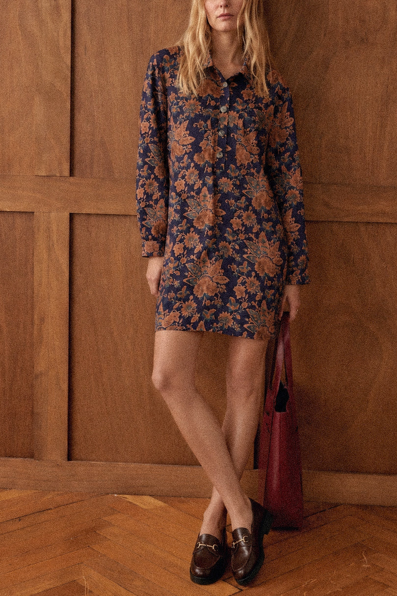 Abito Milly Chemisier Donna Blu a Fantasia Floreale