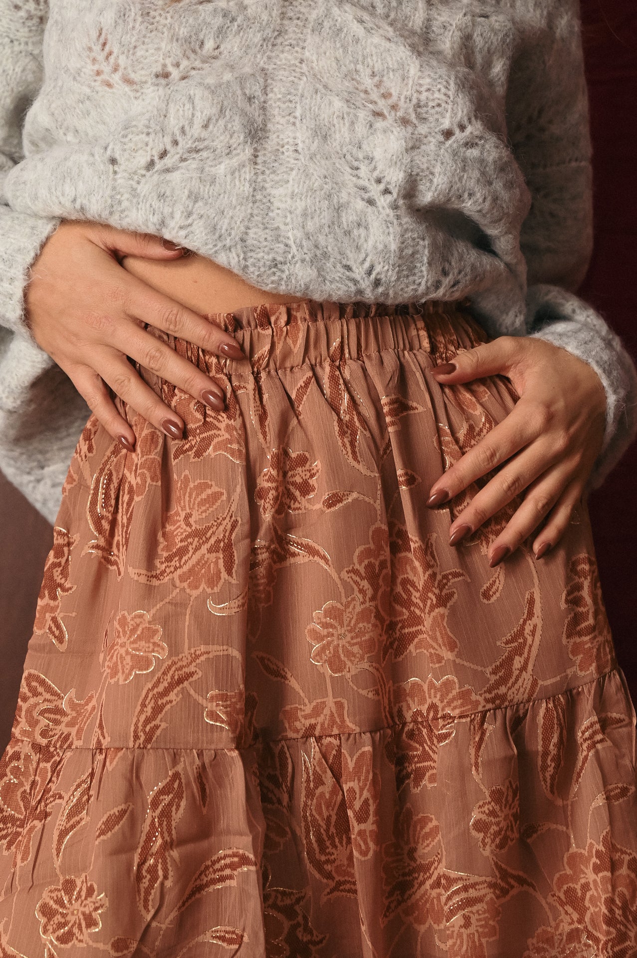 Gonna Corta a Balza Floreale Velata | Minigonna Romantica Ruggine Tulle