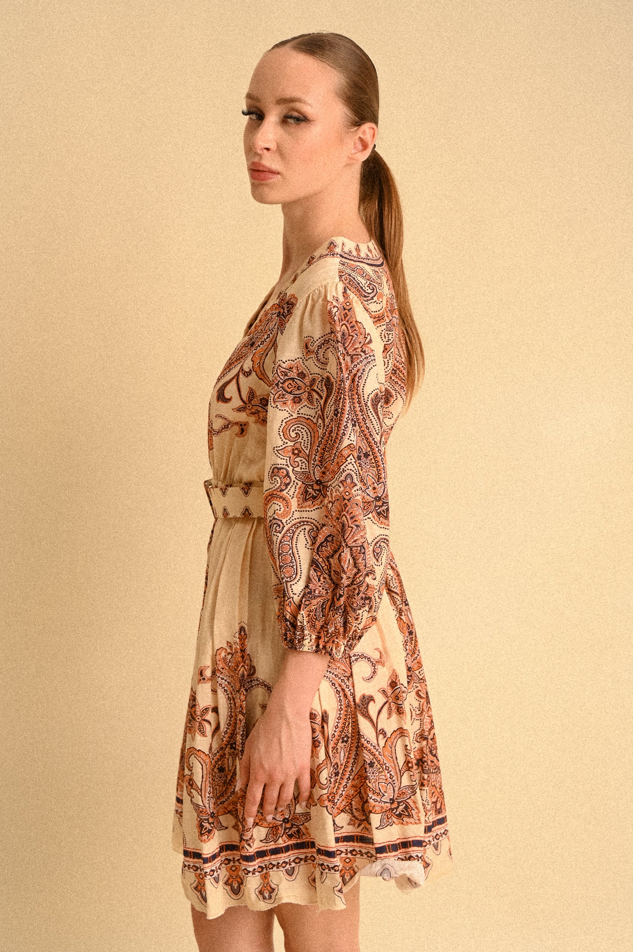 Abito Marrakech Kasbah Paisley in Cotone con Cintura e Maniche 3/4 Donna