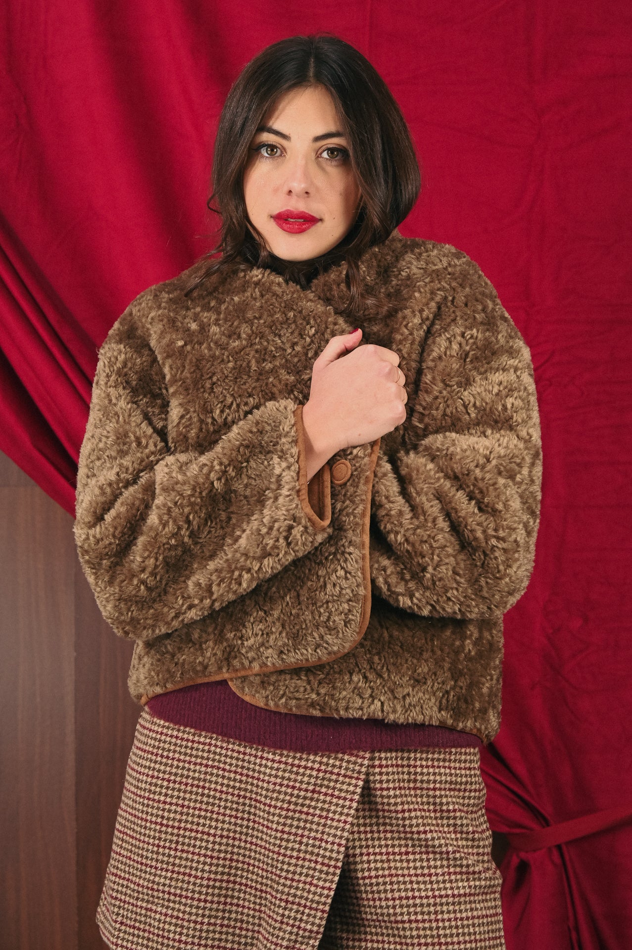 Giaccone Donna Double-Face Camoscio e Pelliccia Finta