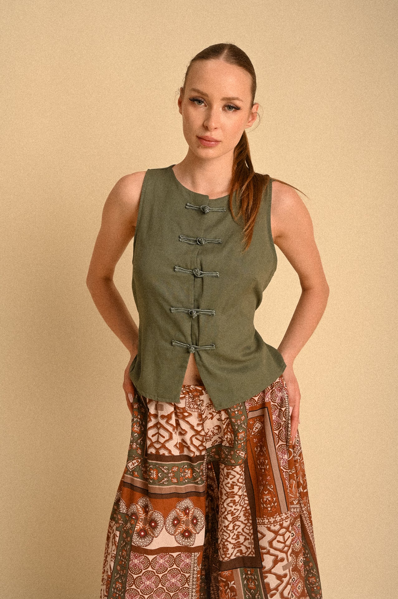 Pantalone Palazzo Kyoto in Cotone Fantasia Patchwork