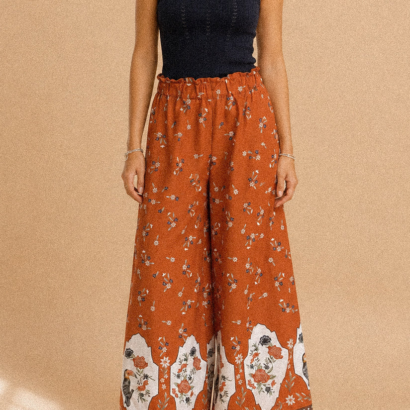 Pantalone Palazzo “Terracotta Bloom” – Fantasia Floreale