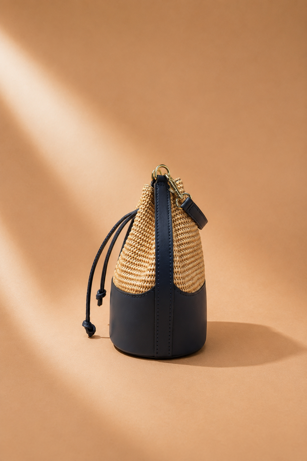 Borsa Secchiello Rafia e Pelle blu