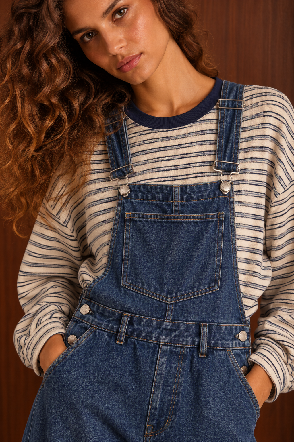 Salopette Donna in Denim Blu 100% Cotone con Pantalone Balloon e Bretelle Regolabili