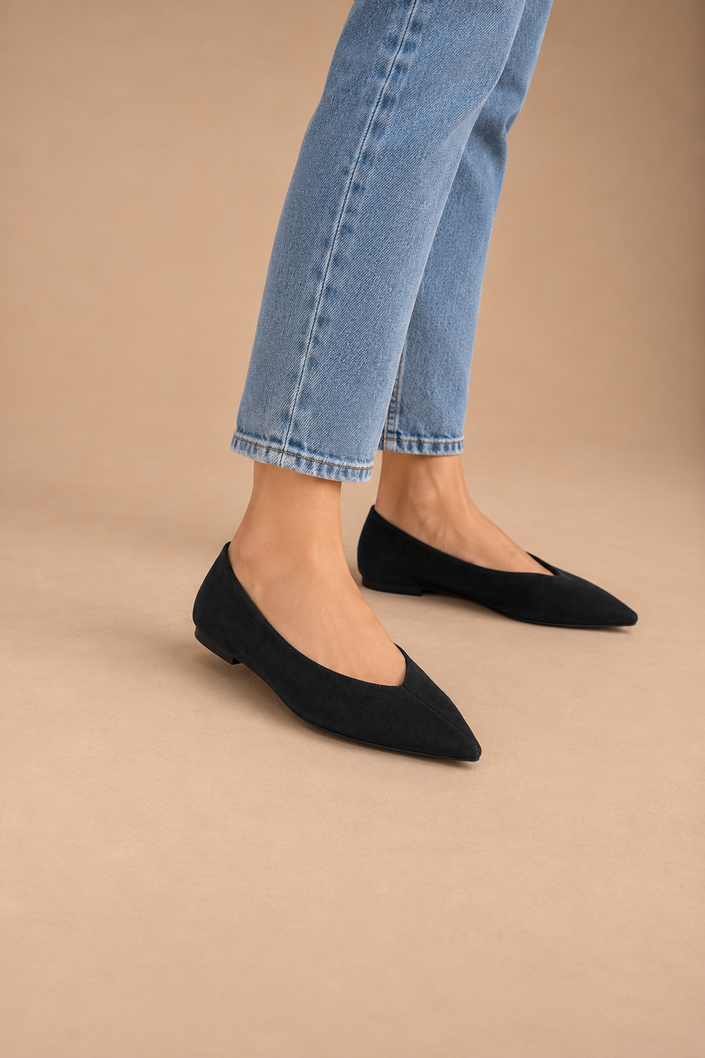 Ballerina Donna a Punta Color nero Effetto Camoscio – Flat