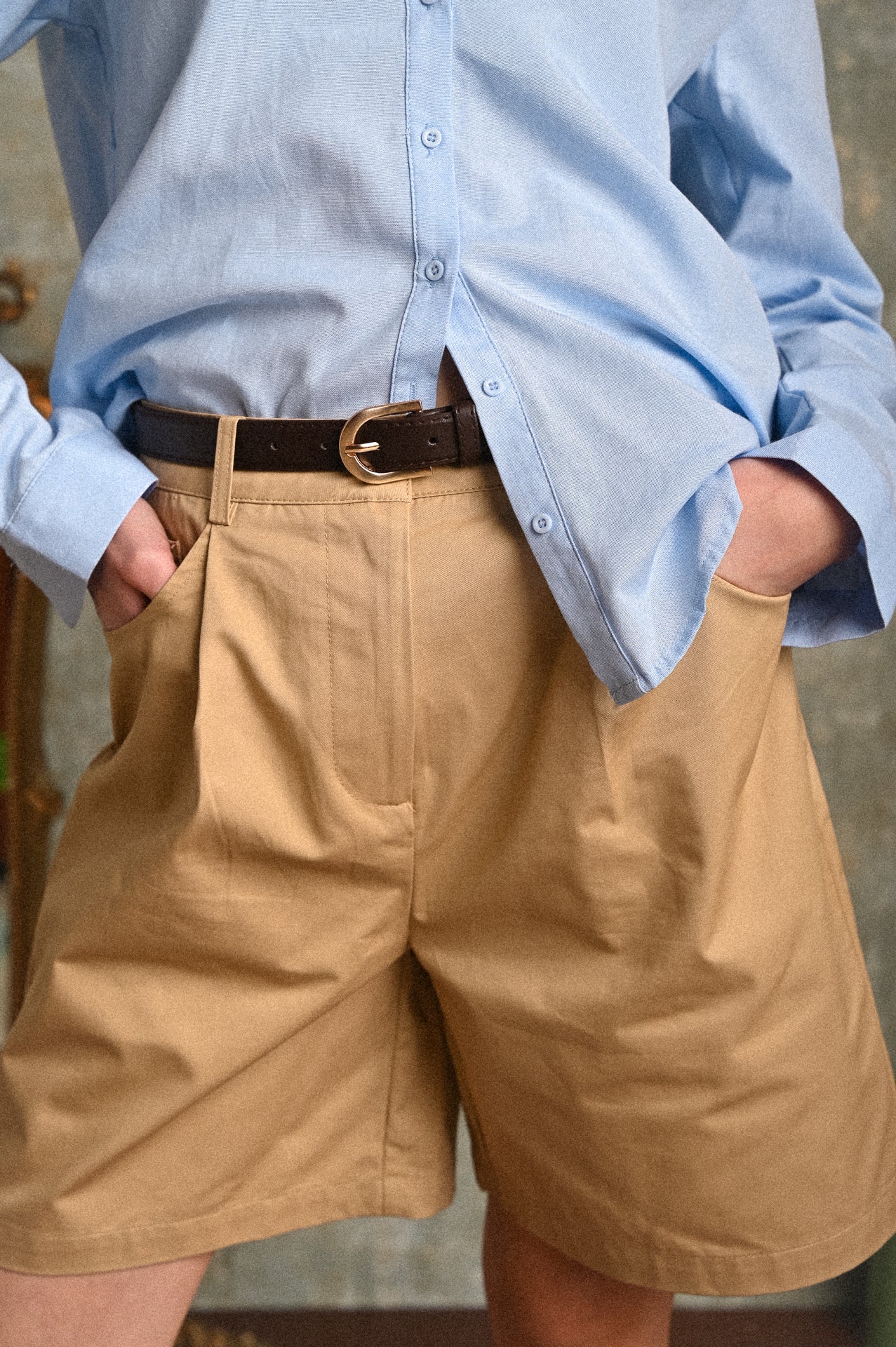 Shorts Aloe Donna Beige Cotone 100% con Cintura e Tasche