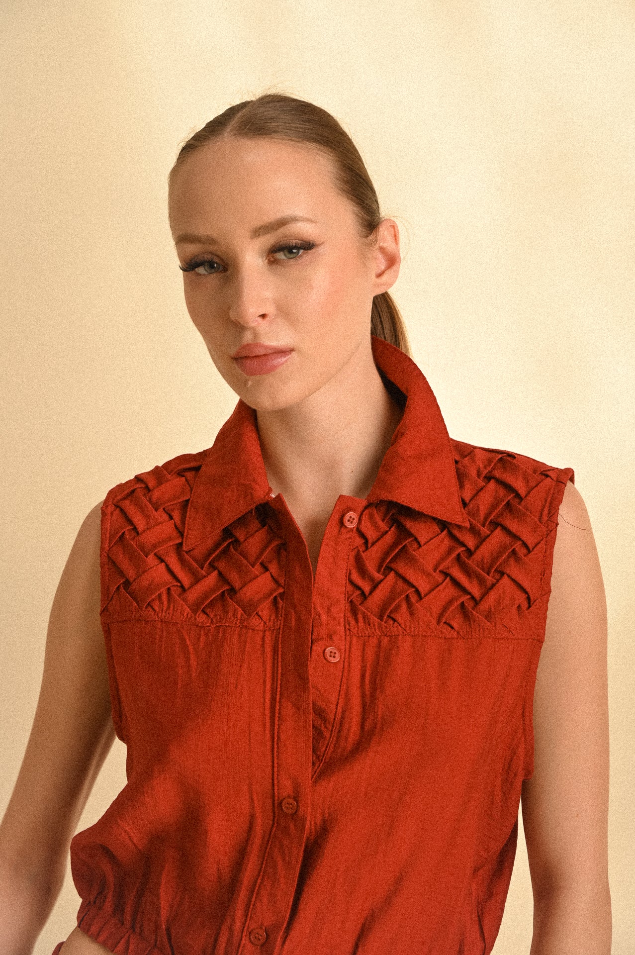 Completo Marrakech Terracotta – Top Intrecciato e Gonna Lunga a Balze Donna