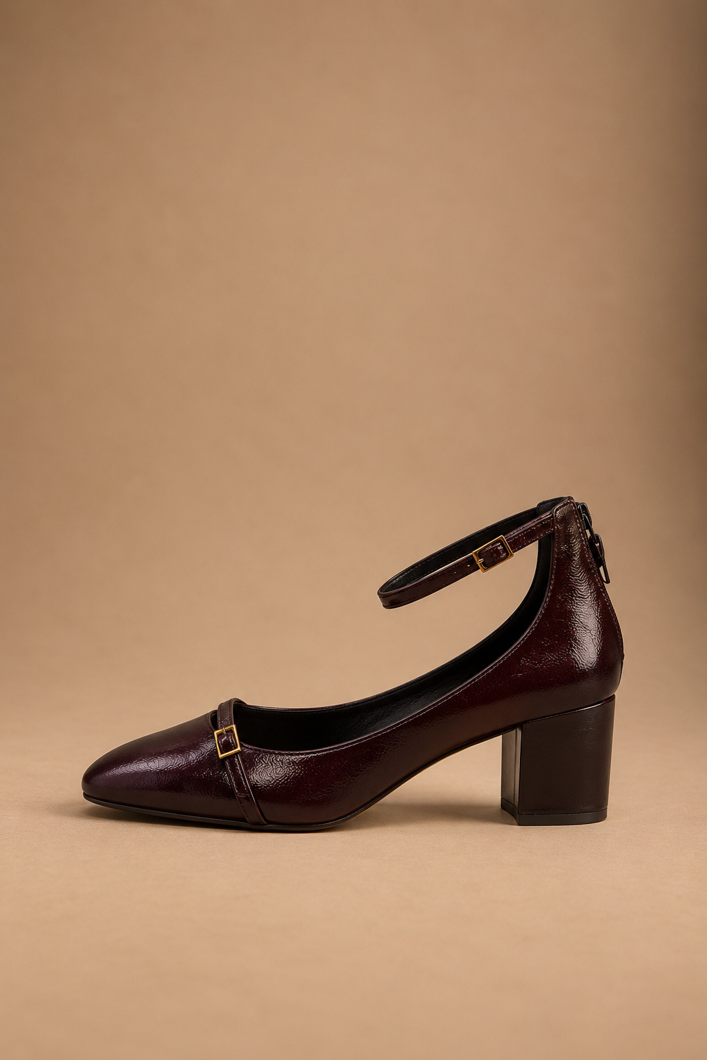 Décolleté Mary Jane Donna Wine Red in Effetto Pelle con Doppio Cinturino e Tacco a Blocco