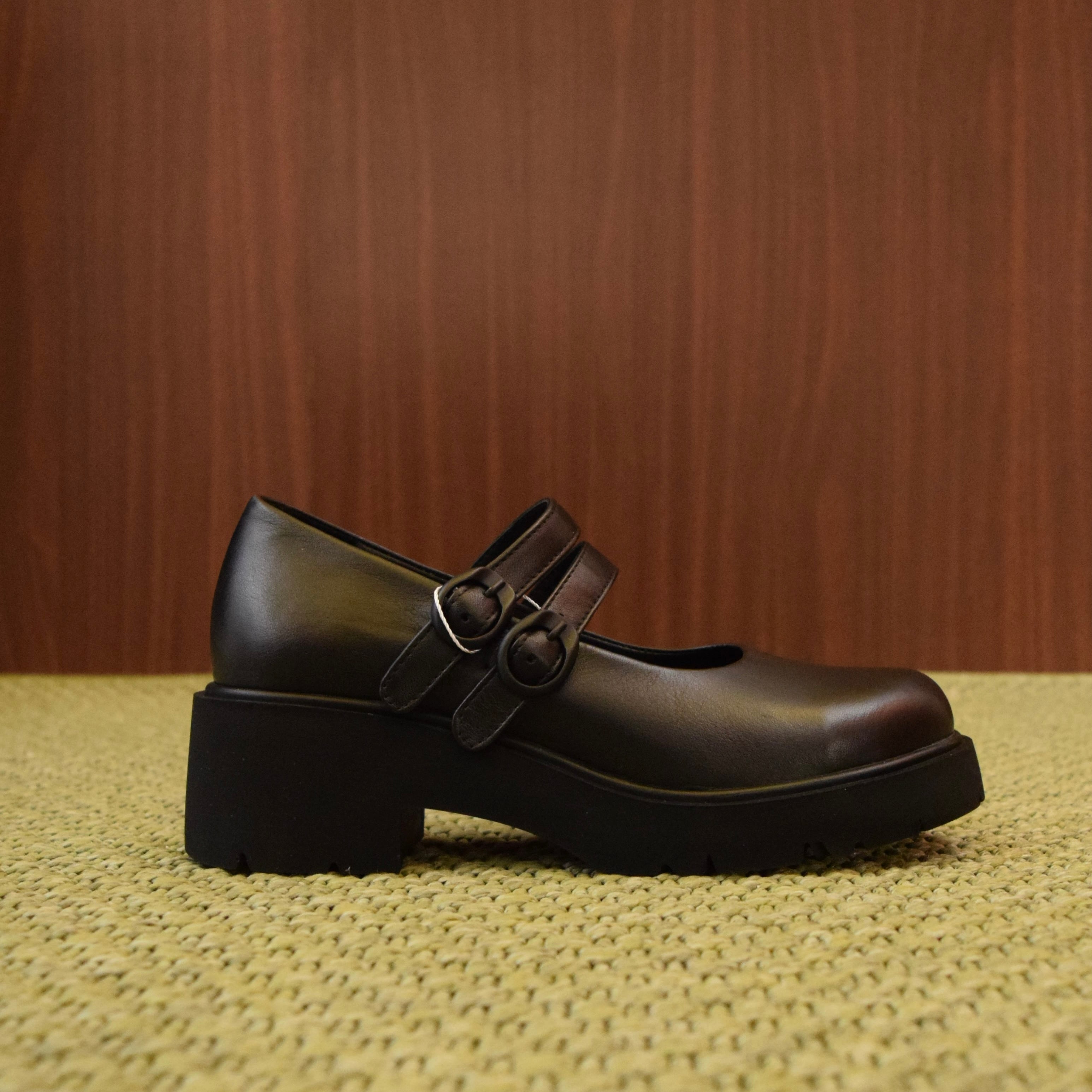 Scarpe Mary Jane Platform Nere Donna in Pelle | Doppio Cinturino | Suola Carrarmato Bassa