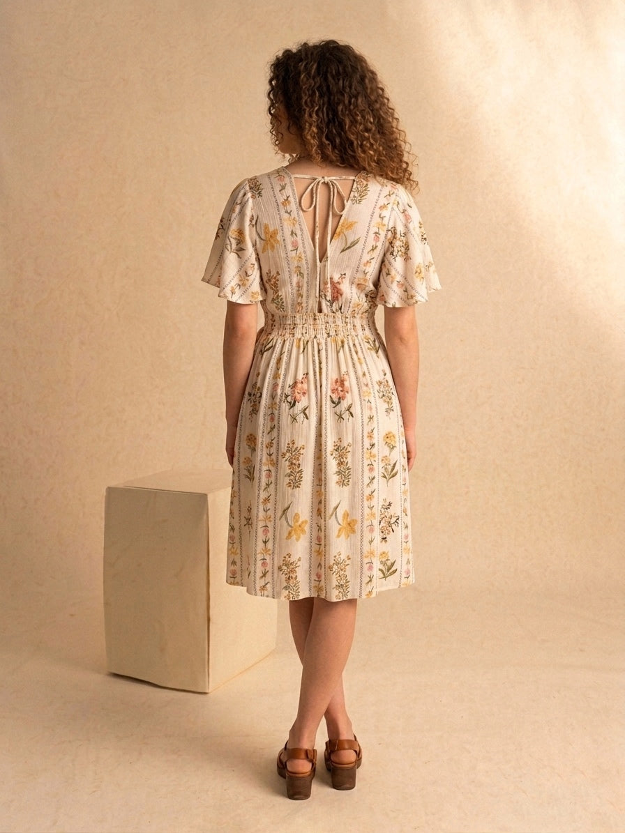 Abito Midi Floreale con Scollo a V