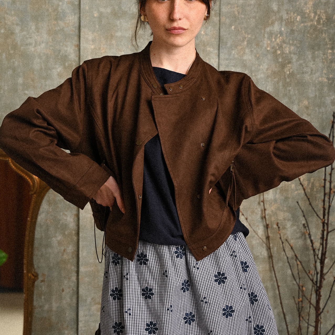 Giacca marrone in camoscio donn 