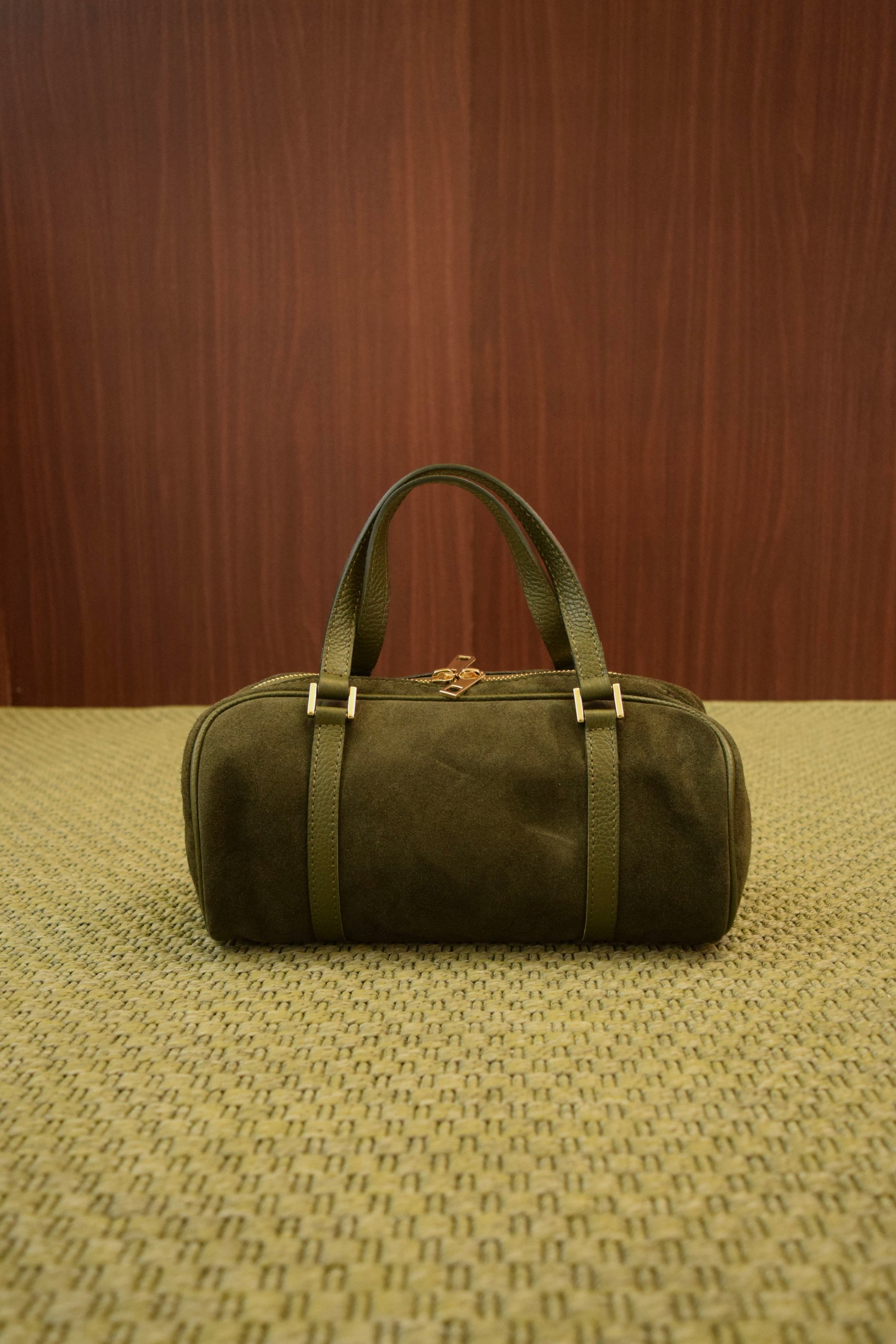 Borsa bauletto in vera pelle color oliva