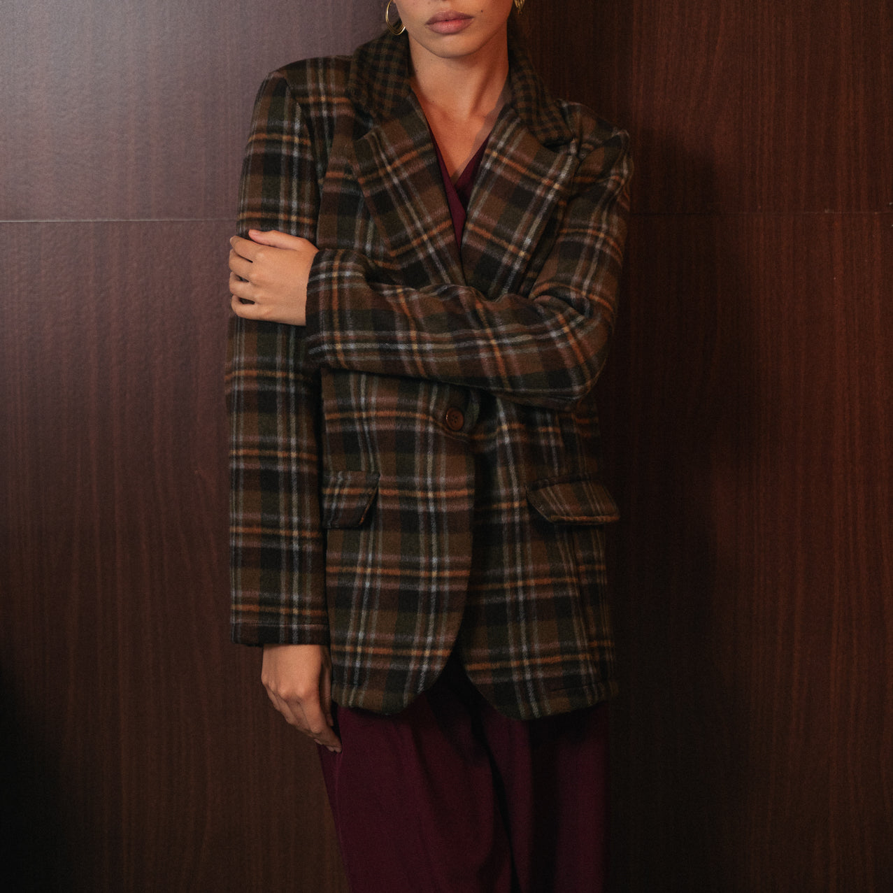 Blazer Donna Panno a Fantasia tartan | Monopetto Classico | Giacca Invernale Elegante