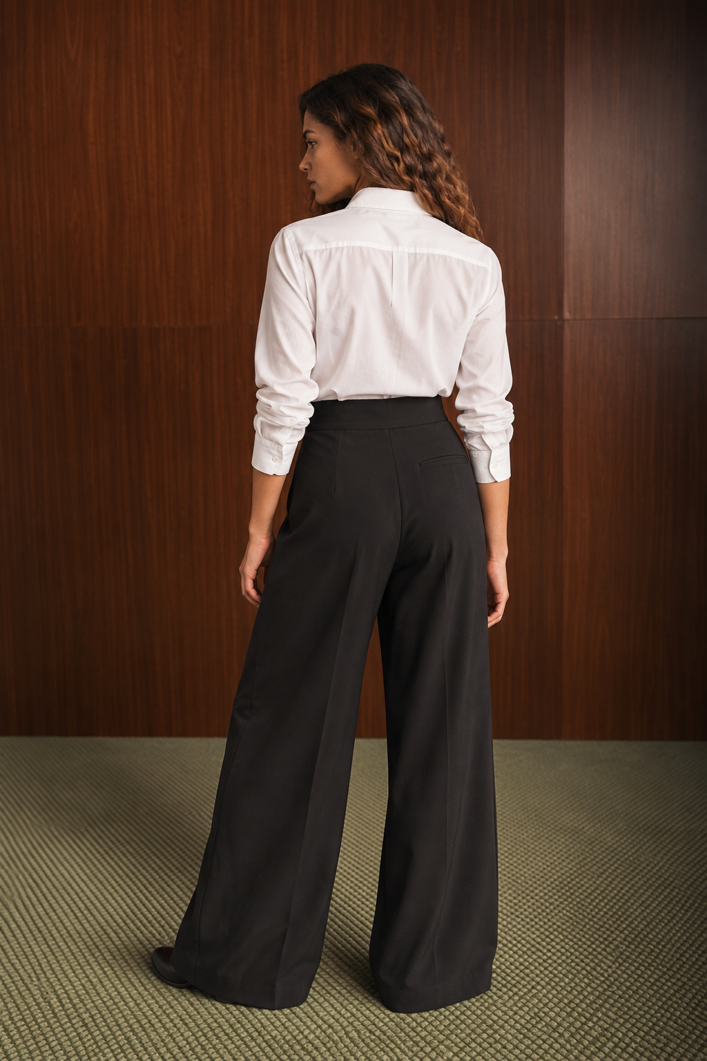 Pantalone palazzo nero a vita alta