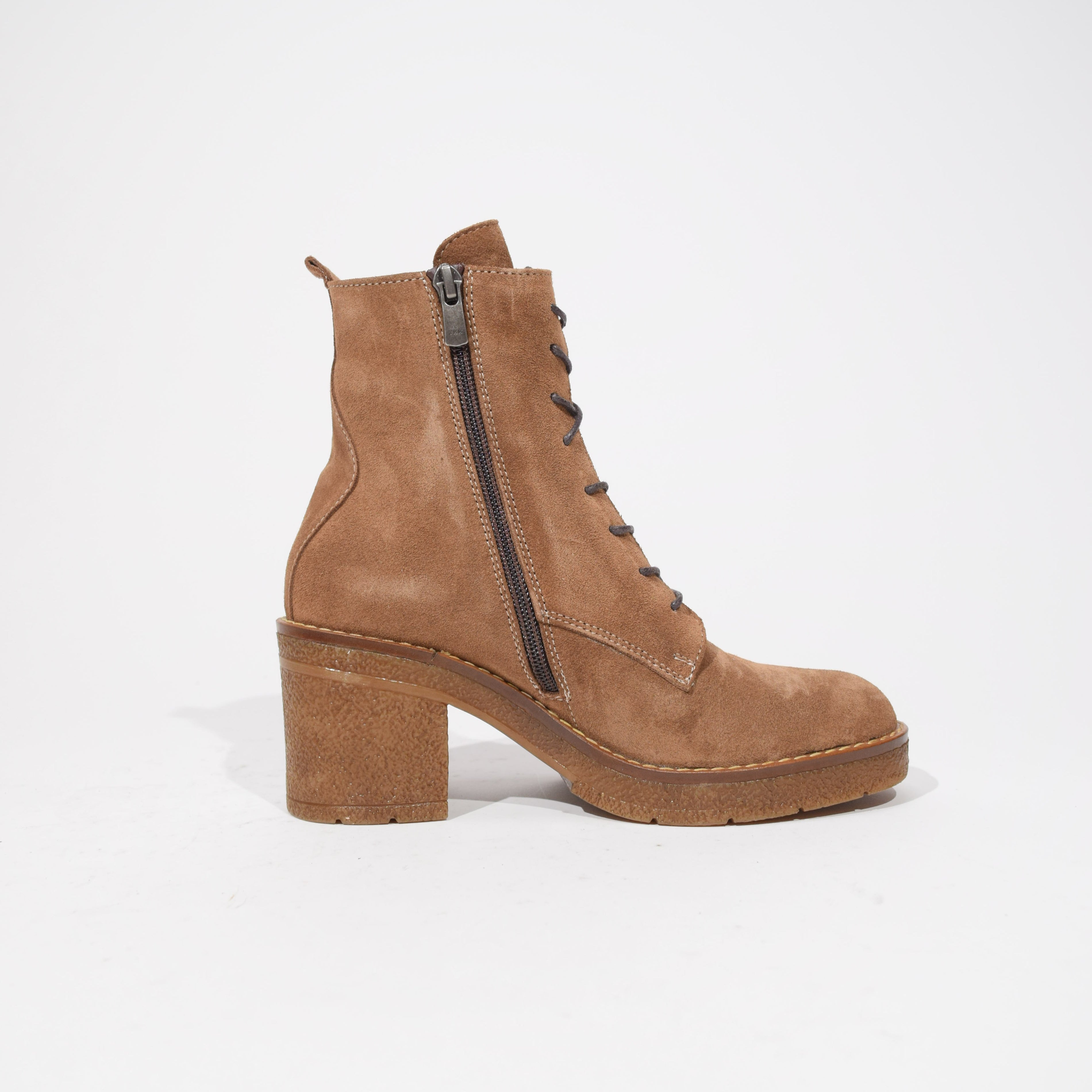 Sand-colored suede ankle boot