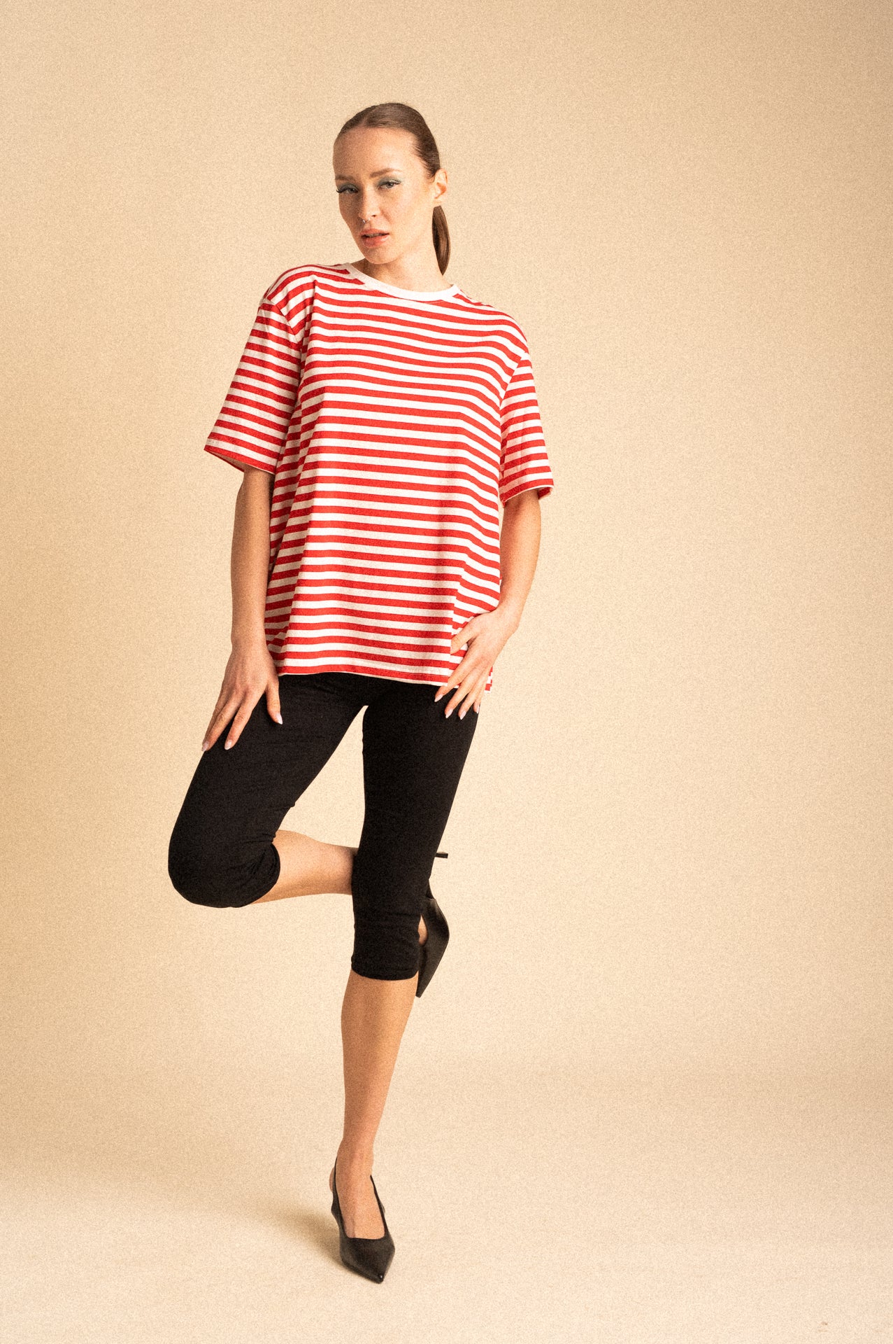 T-Shirt Breton Righe Rosso Corallo