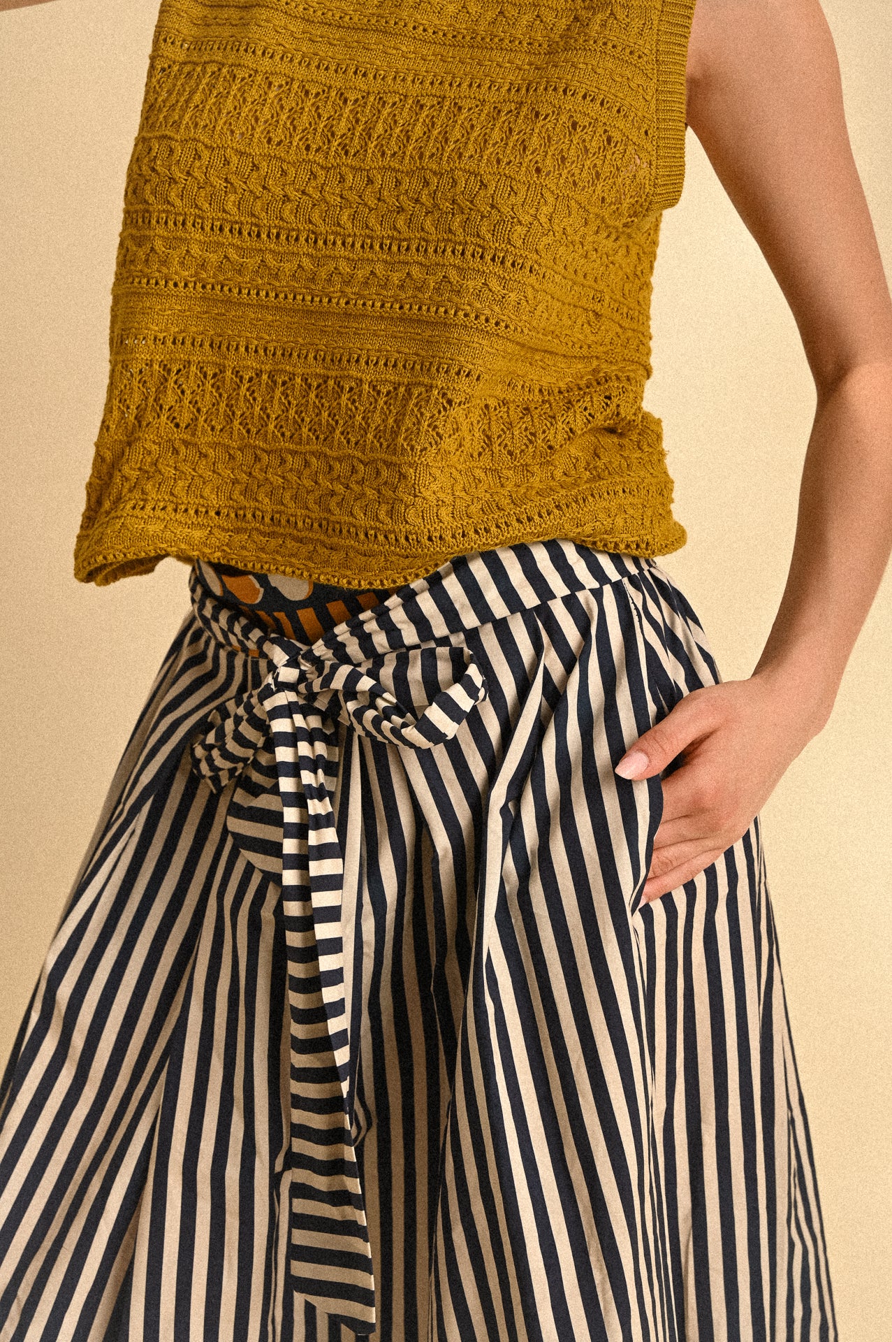 Gonna Ravello a Righe in Cotone con Fiocco in Vita Donna