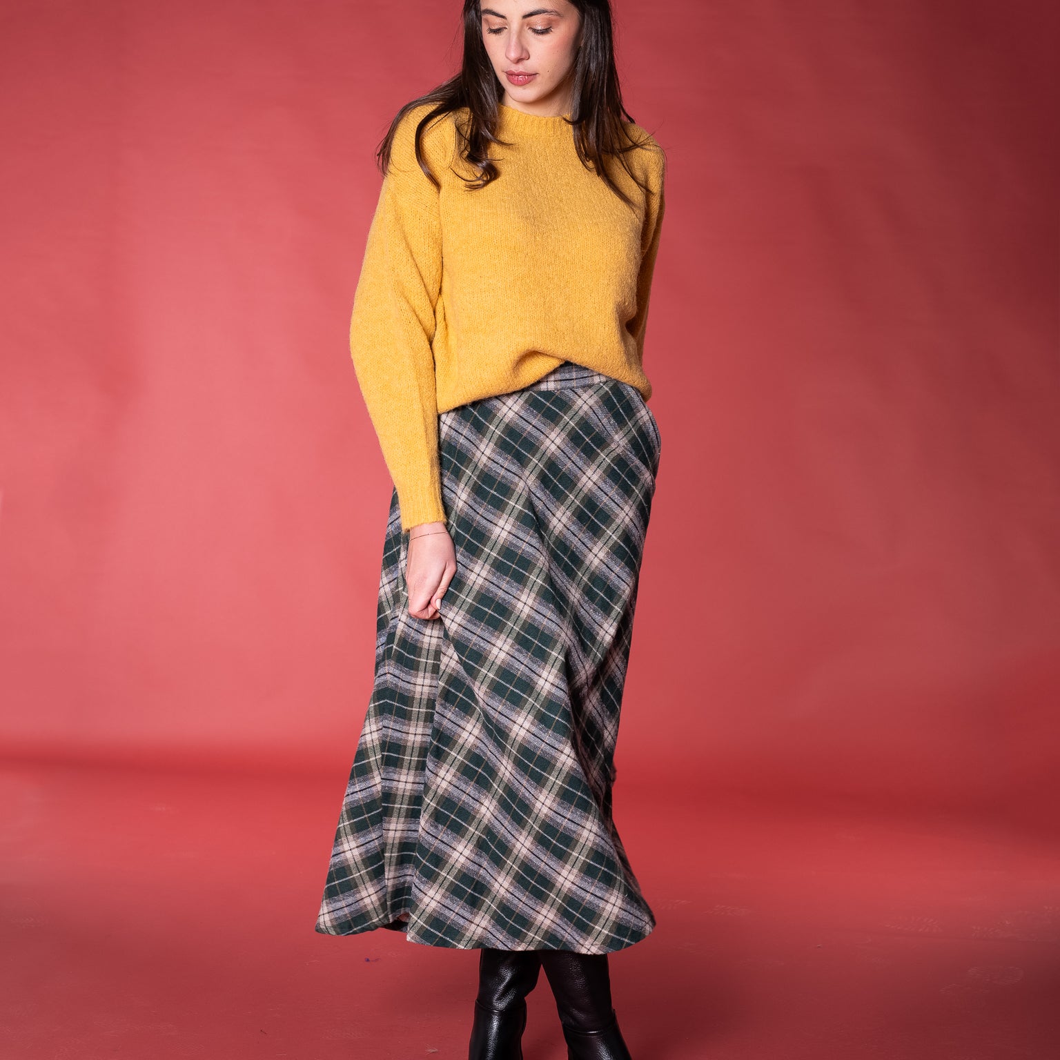 Long green tartan skirt