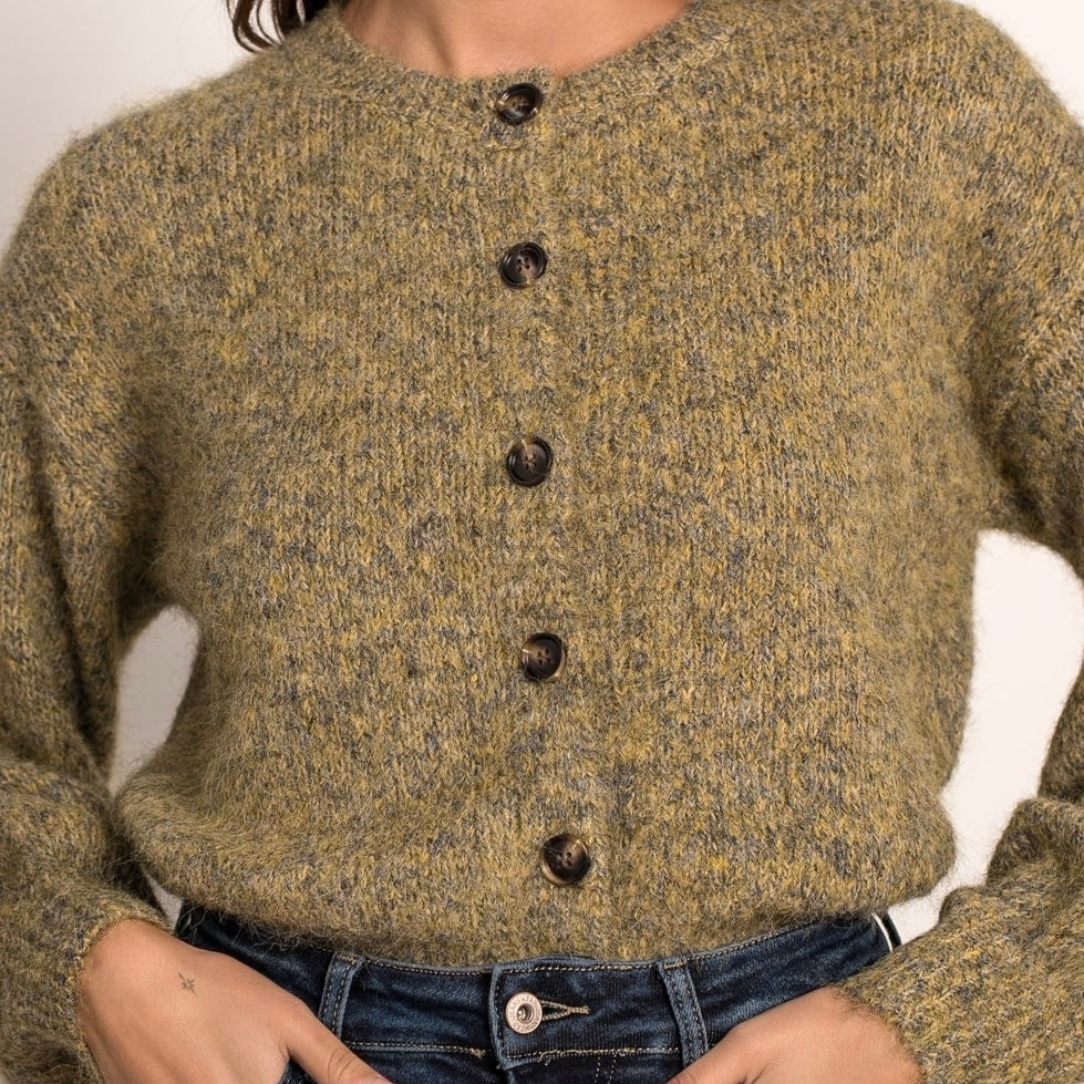 Cardigan Donna in Lana | Verde Mélange Bottoni
