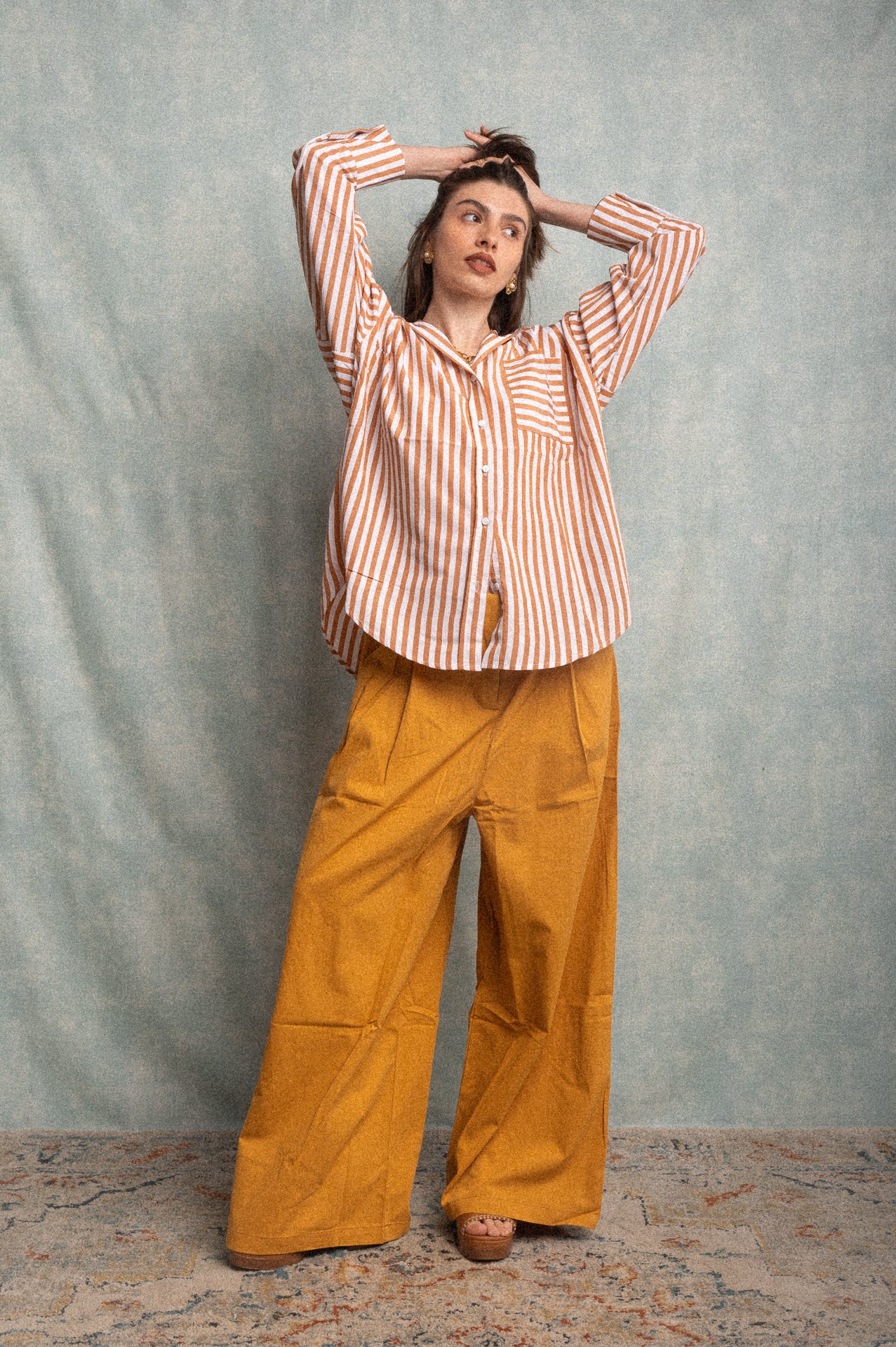 Camicia bianca a righe marroni