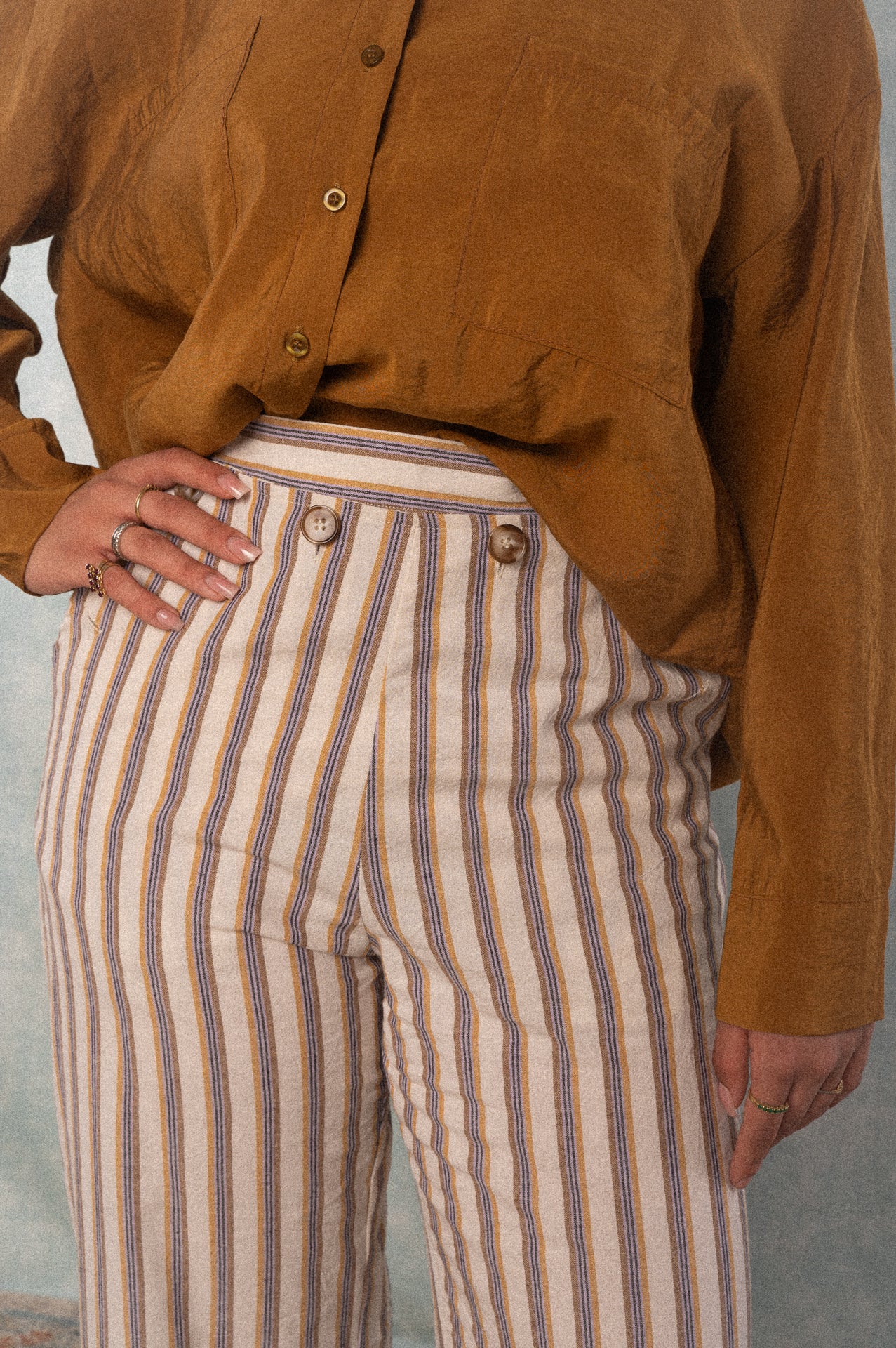 Pantalone vita alta a righe