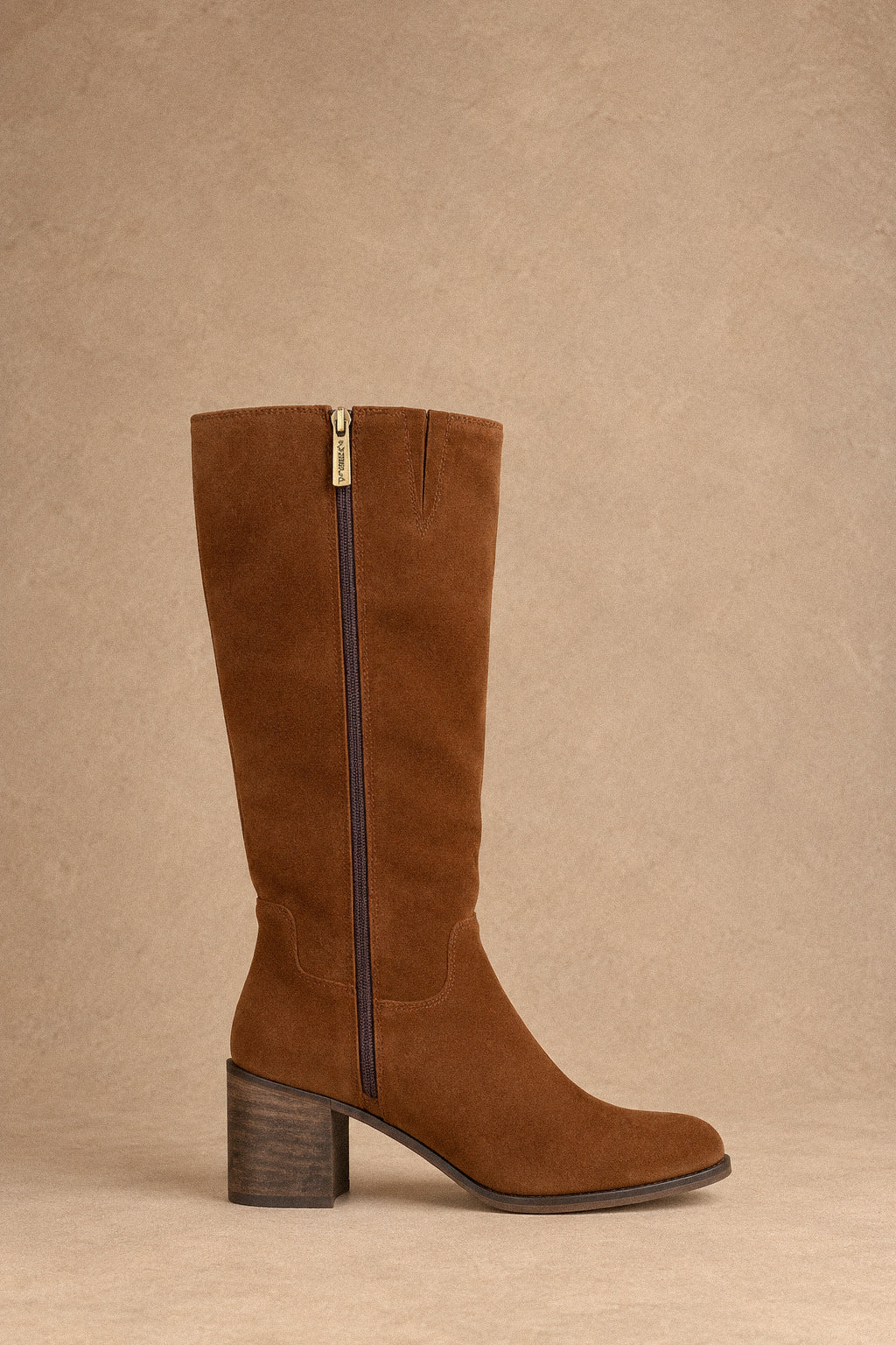 Stivale Donna in Pelle Scamosciata Marrone con Tacco 8 cm