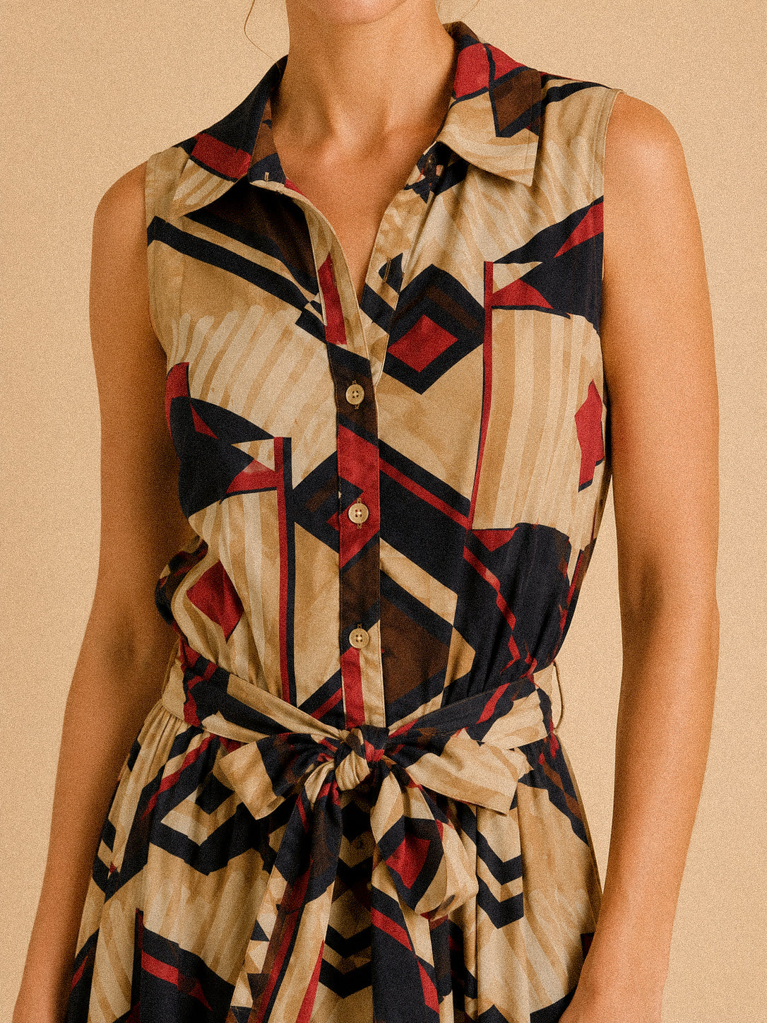Abito Chemisier Lungo “Tribal” – Fantasia Geometrica in Cotone