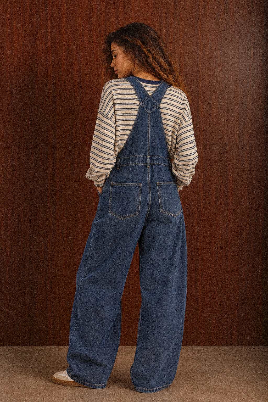Salopette Donna in Denim Blu 100% Cotone con Pantalone Balloon e Bretelle Regolabili