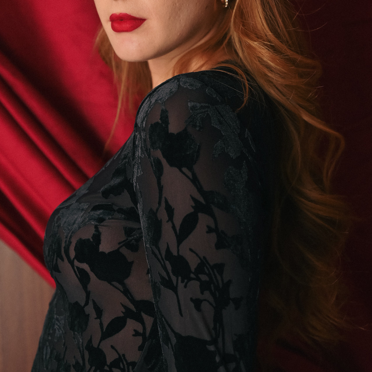 Body Blu Devoré Donna | Body Trasparente Velluto con Ganci | Body Elegante Maniche Lunghe