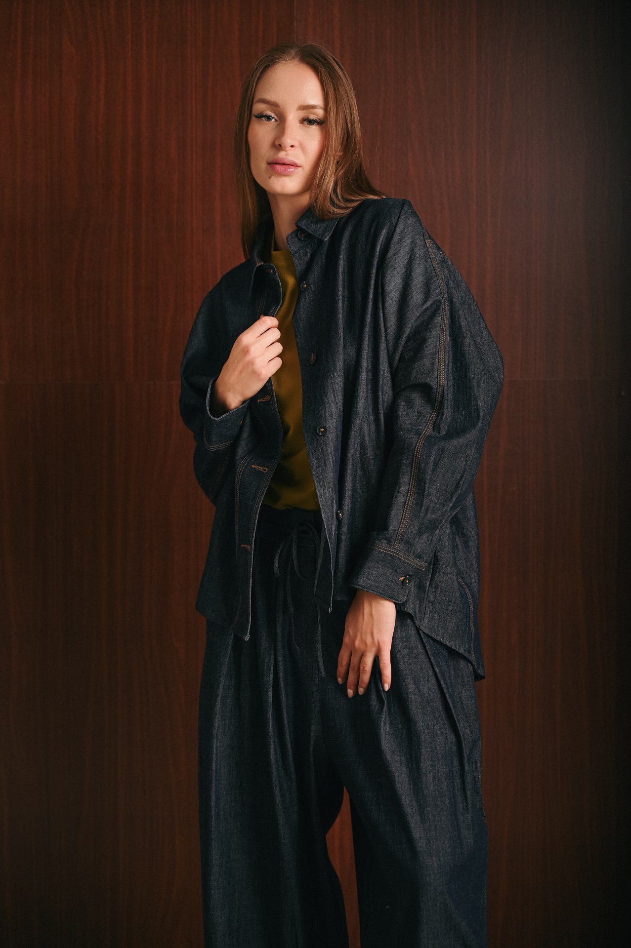 Completo Donna Denim Comfort Camicia e Pantalone Wide Leg in Cotone