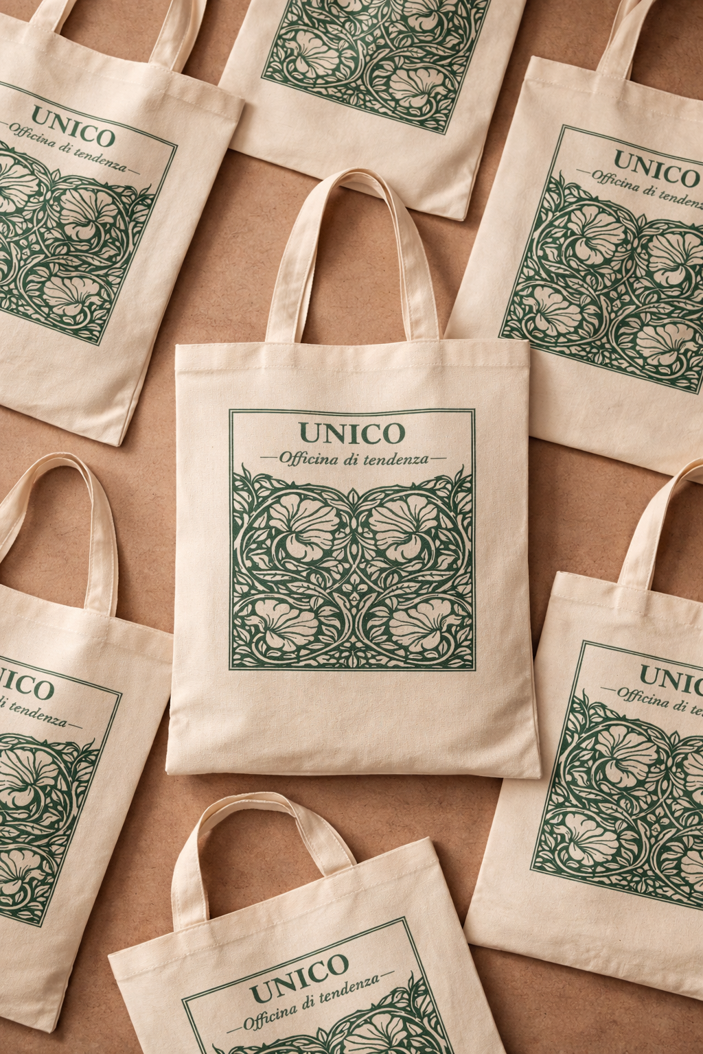 Tote Bag in Cotone “Élise” – Shopper Naturale con Stampa Floreale Verde | Unico Officina di Tendenza