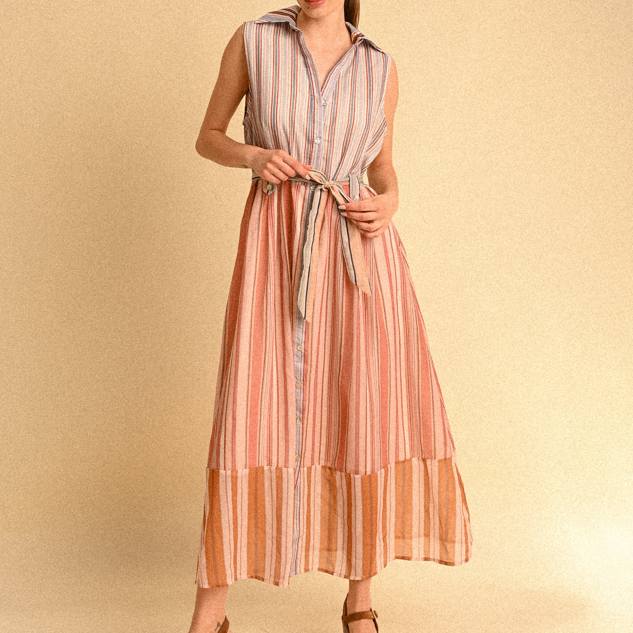 Abito Chemisier Miami a Righe con Cintura Donna