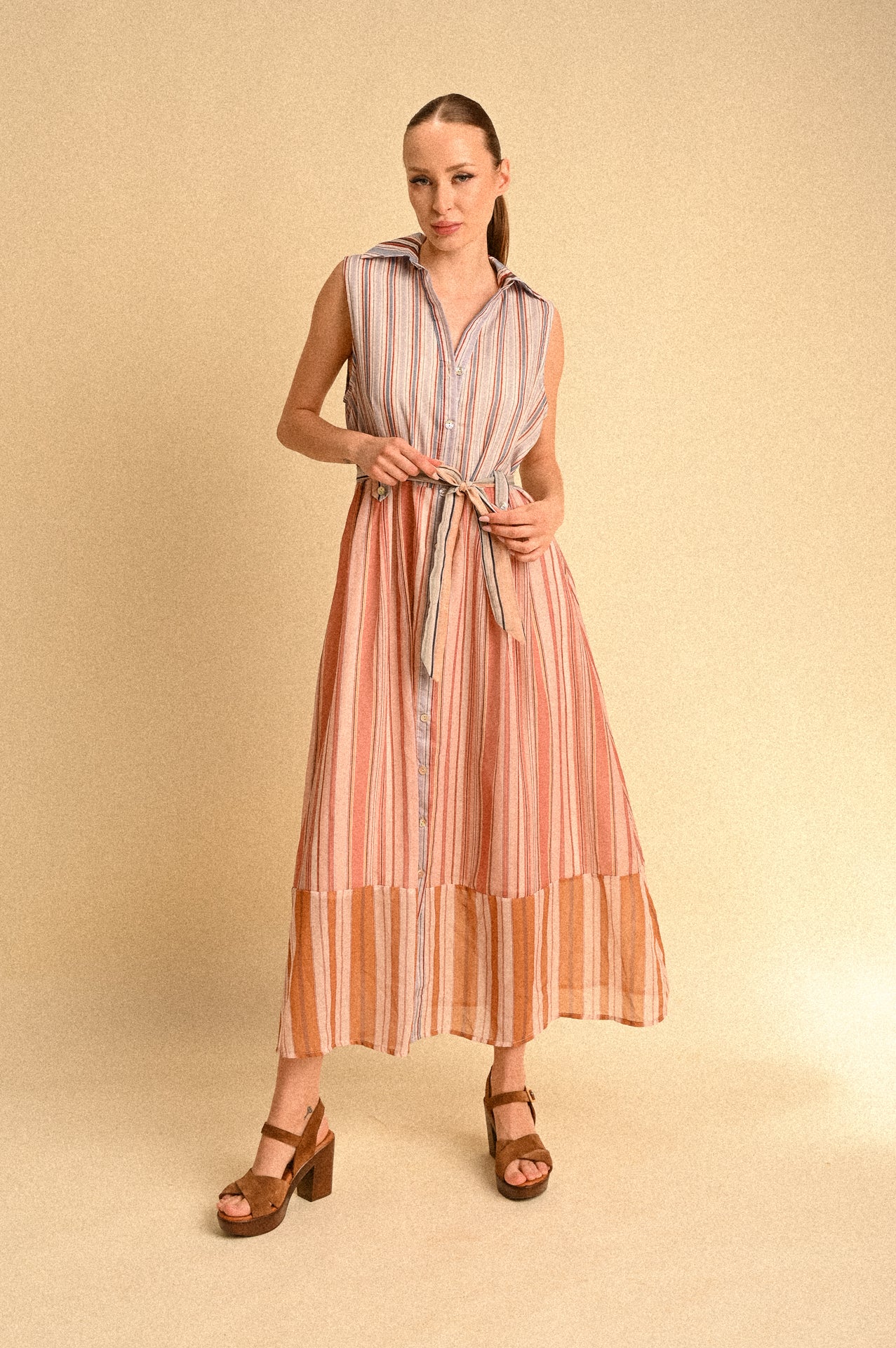 Abito Chemisier Miami a Righe con Cintura Donna