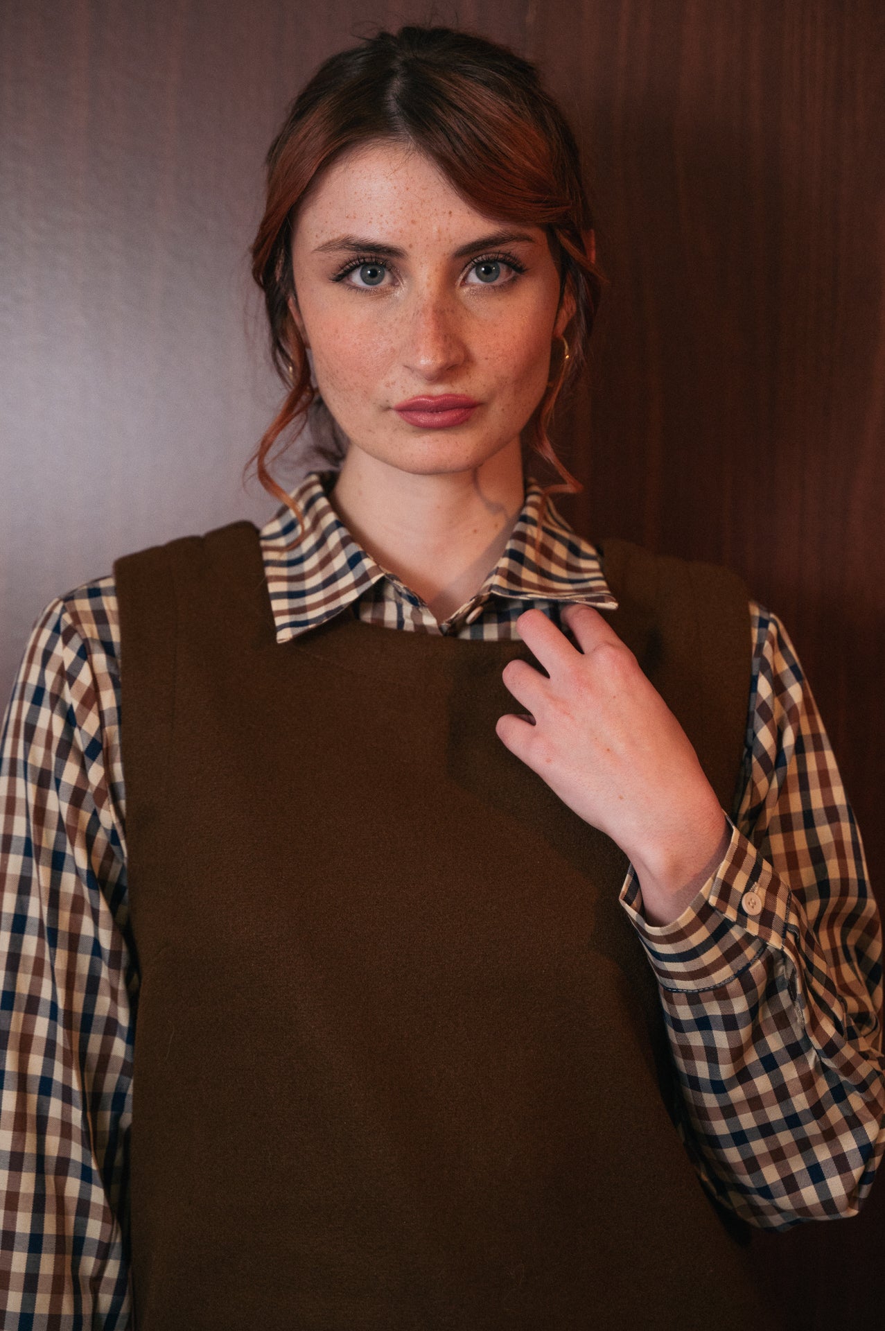 Abito Mini Donna a Bretelle Marrone | Stile Salopette (Pinafore Dress) | Senza Maniche