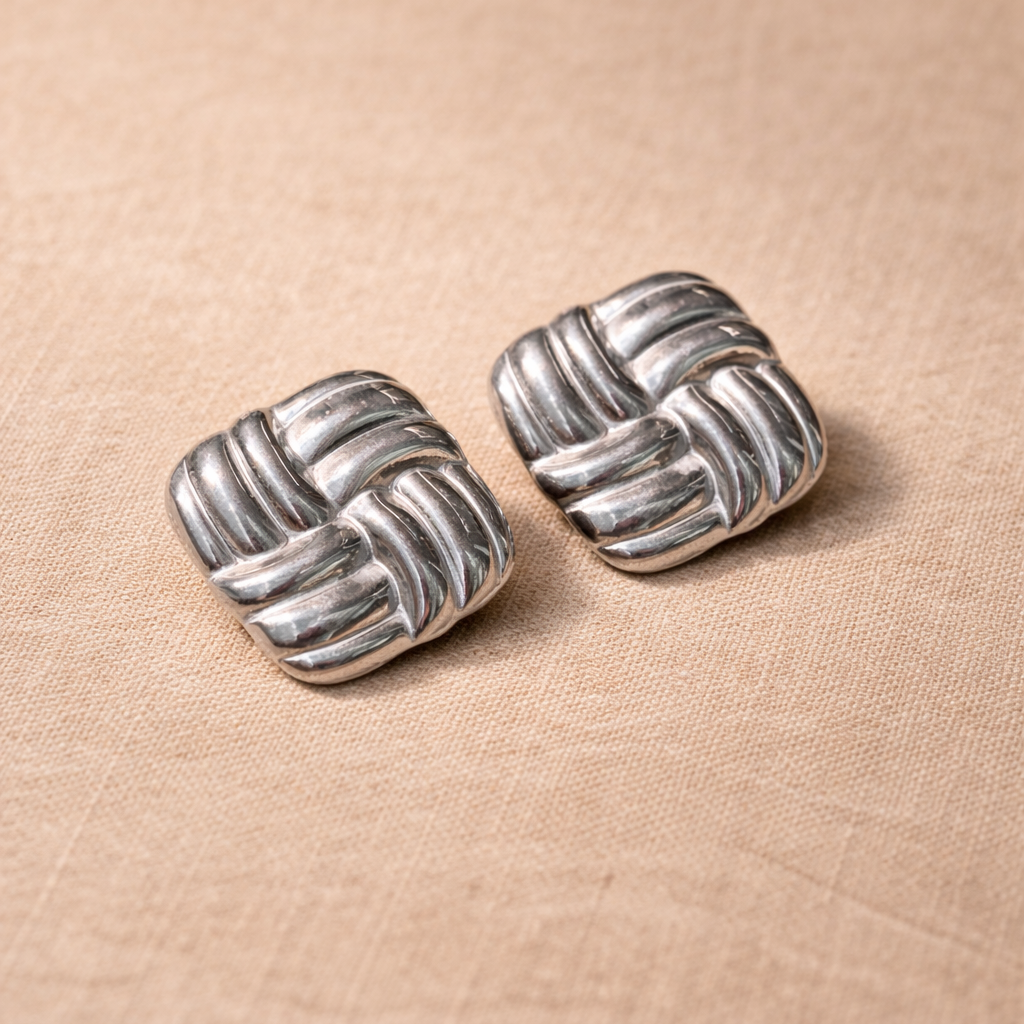 Orecchini Acciaio Intrecciati Quadrati