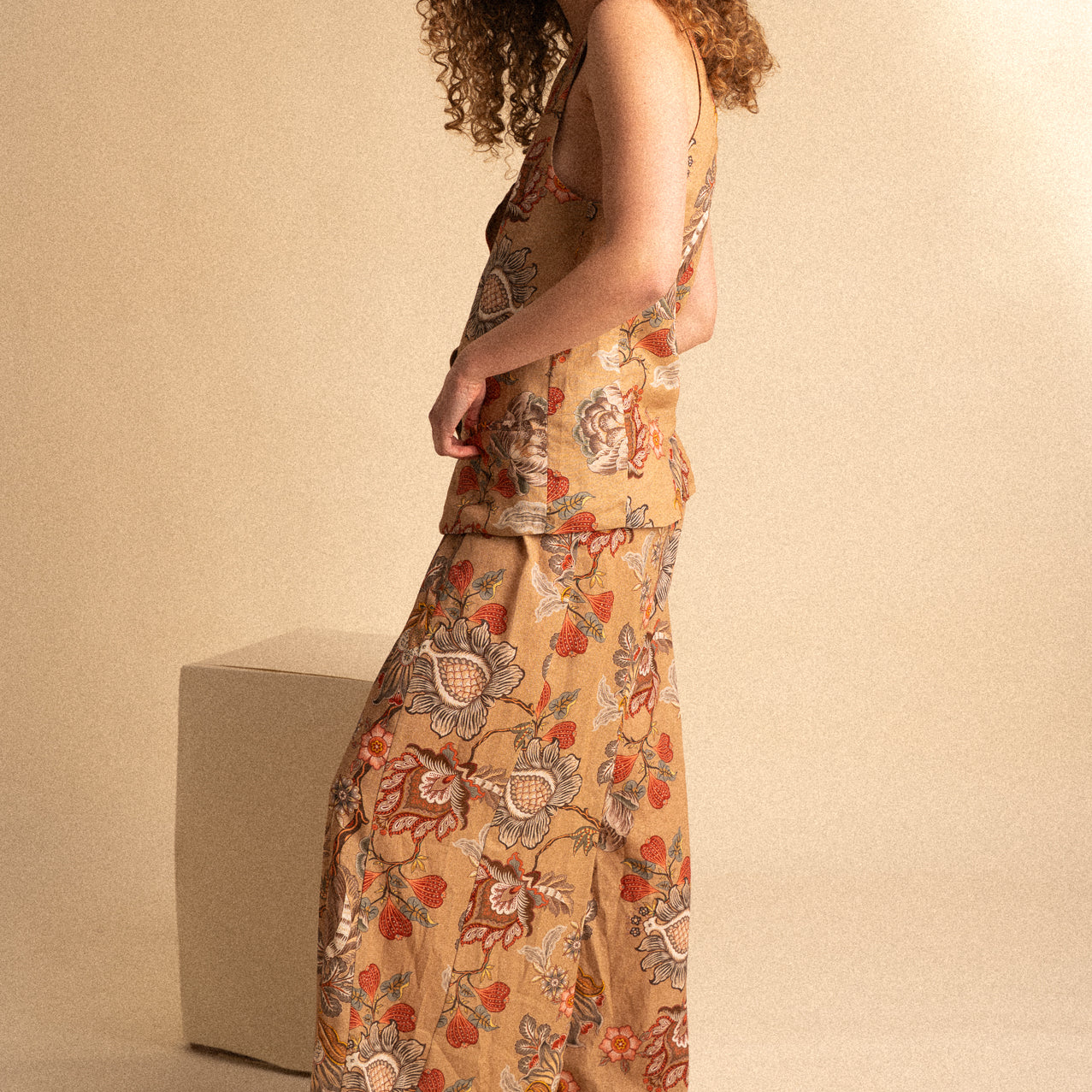 Pantalone Palazzo Donna Paisley in Lino e Viscosa con Elastico in Vita