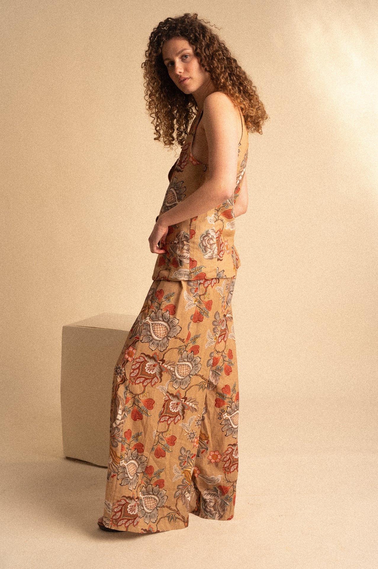 Pantalone Palazzo Donna Paisley in Lino e Viscosa con Elastico in Vita