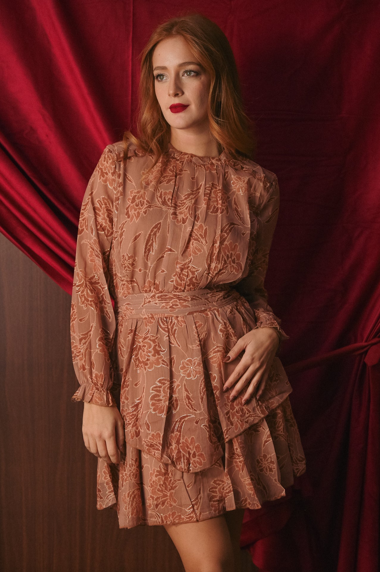 Abito in Chiffon Floreale Effetto Lurex