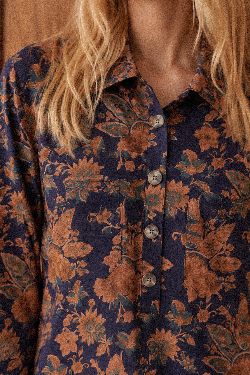 Abito Milly Chemisier Donna Blu a Fantasia Floreale