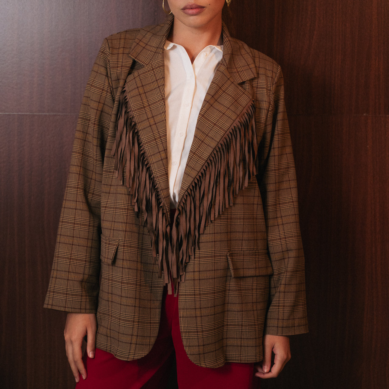 Blazer Donna a Quadri con Frange Scamosciate | Giacca Corta Country-Chic