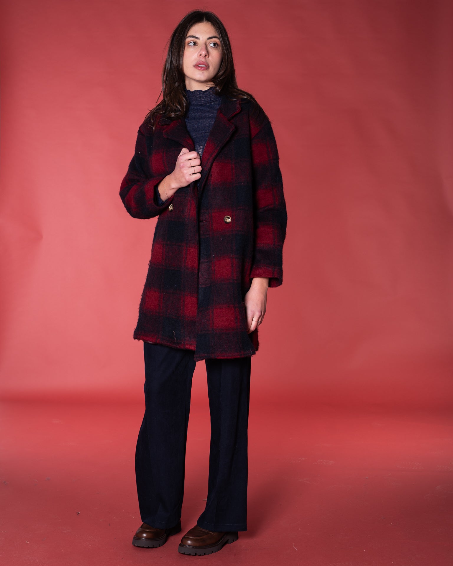 Cappotto tartan in lana