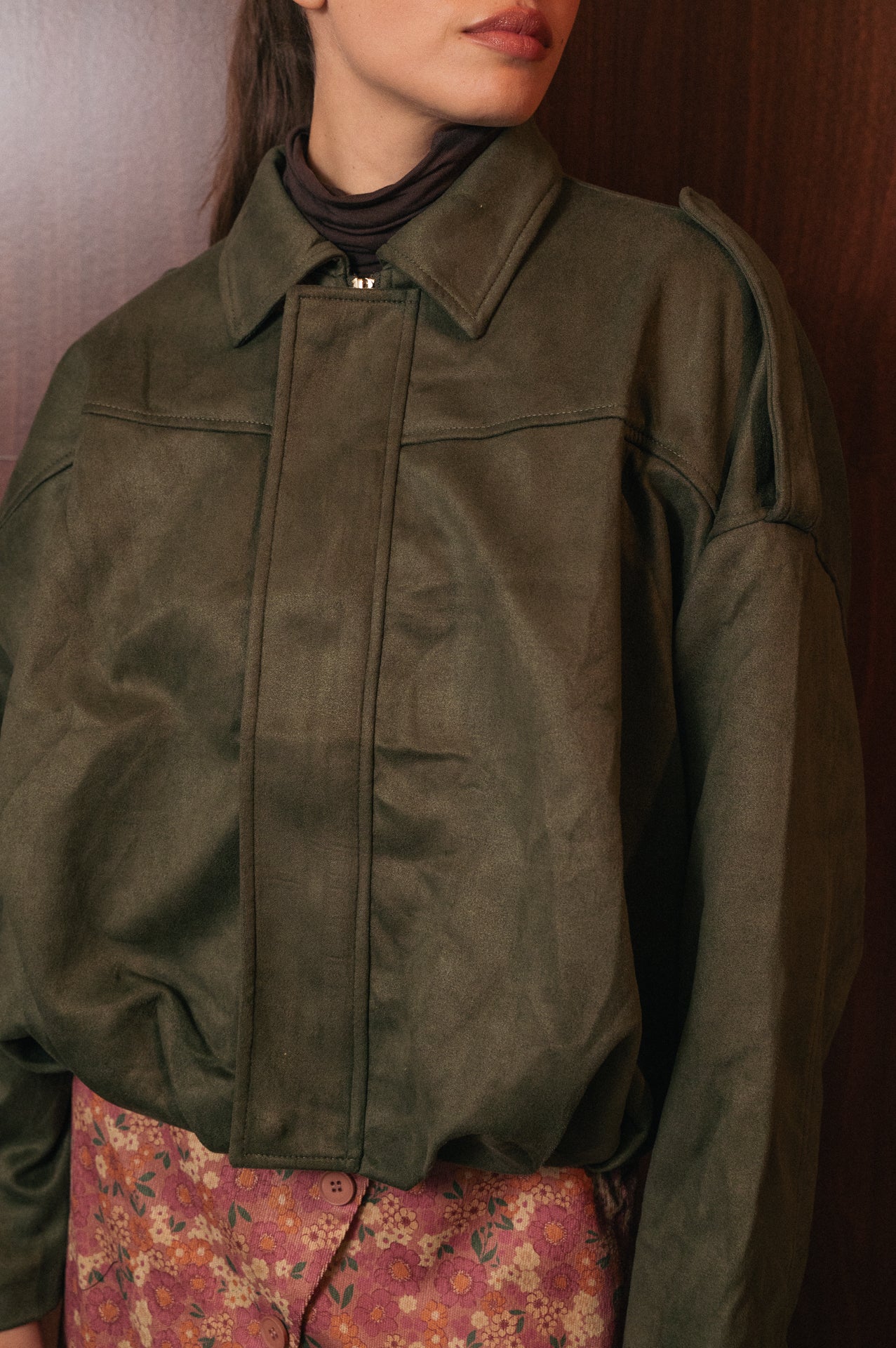 Bomber Kaki Effetto Suede Scamosciato