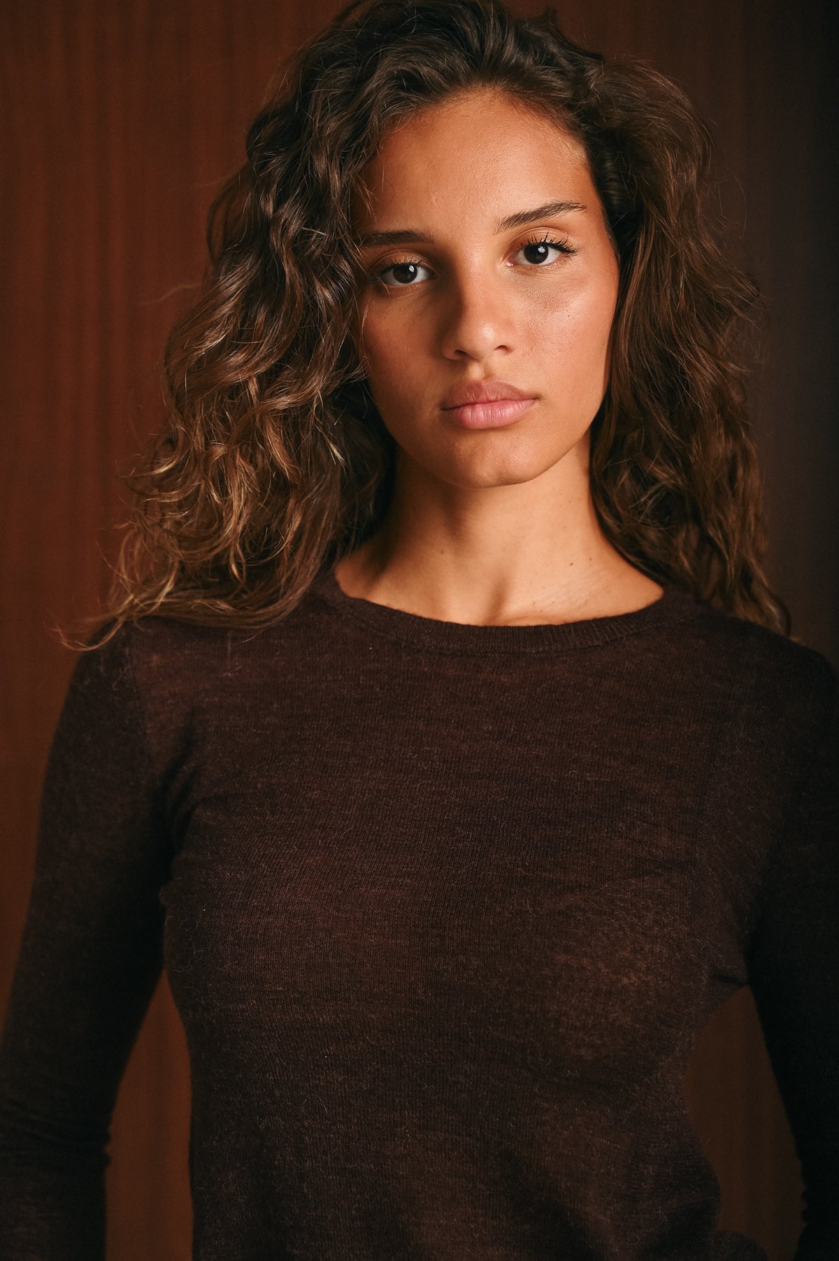 Blusa Agata Basic caffè in Misto Alpaca e Lana Merino