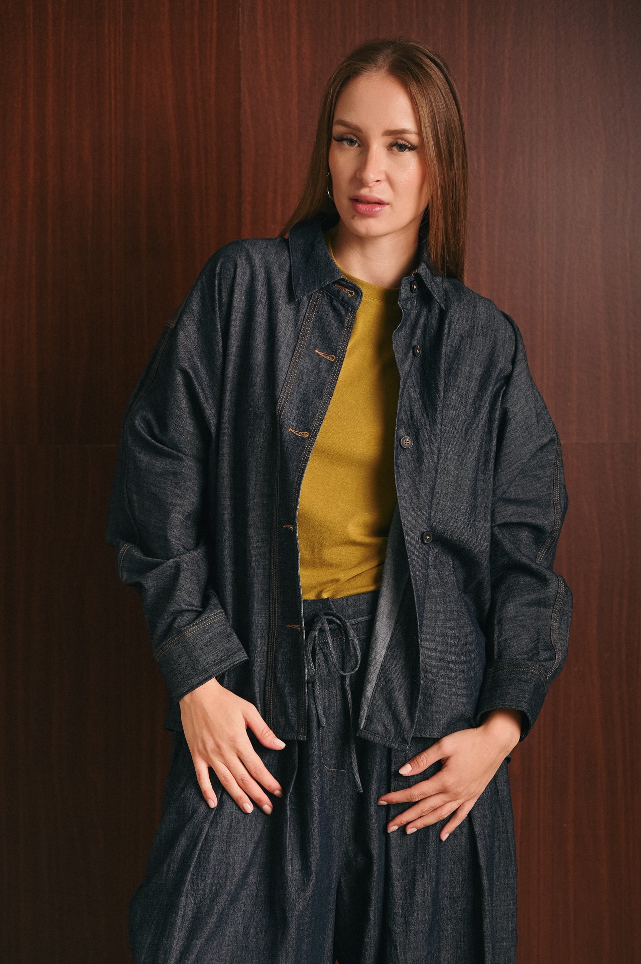 Completo Donna Denim Comfort Camicia e Pantalone Wide Leg in Cotone