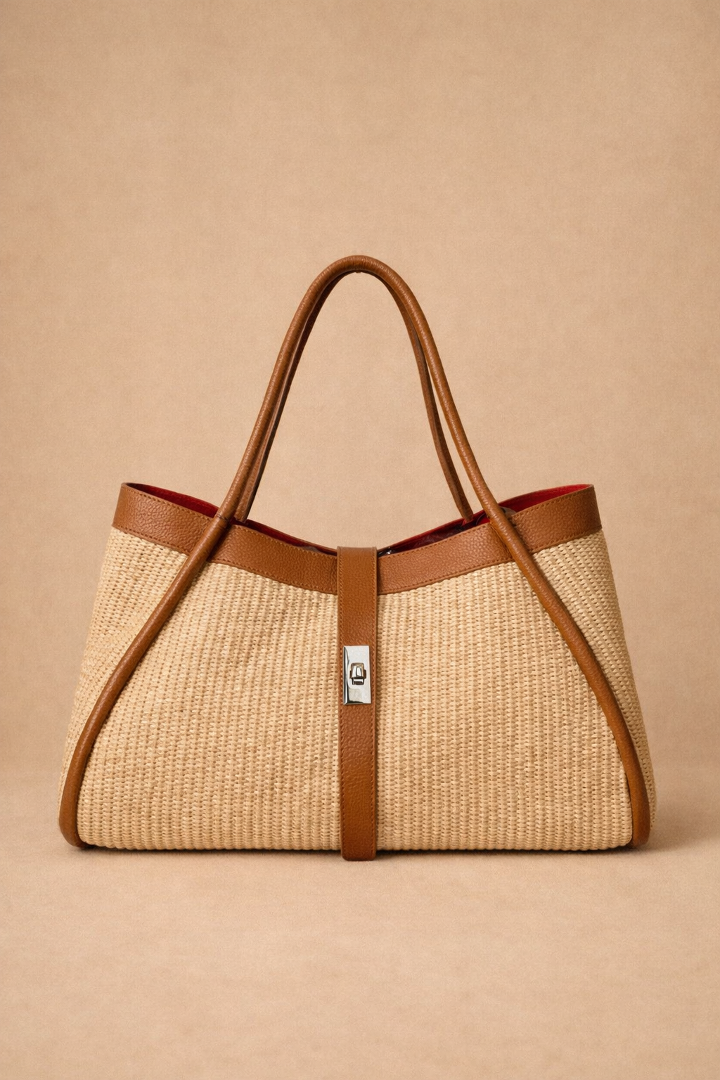 Borsa MyFair in pelle e rafia con tracolla regolabile – shopper artigianale Made in Italy