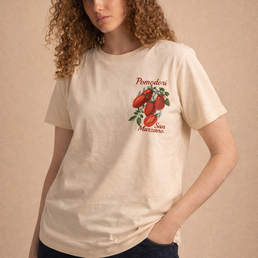 T-shirt Donna Albicocca Chiaro in Cotone 100% con Stampa Pomodori