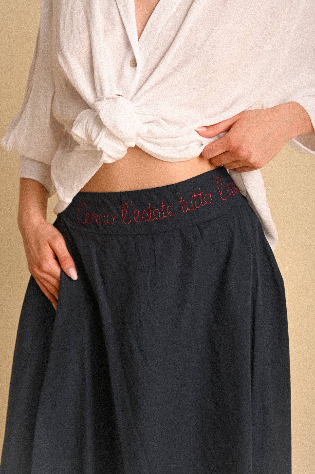 Gonna Lunga Capri con Ricamo “Cerco l’Estate Tutto l’Anno”